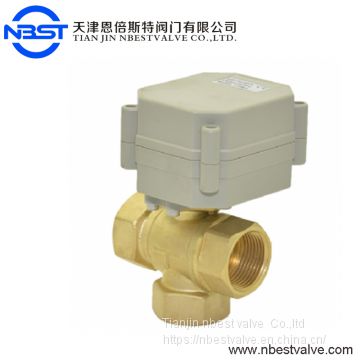 T type 3 Way Brass Electric Actuator 1/2 inch Ball Valve