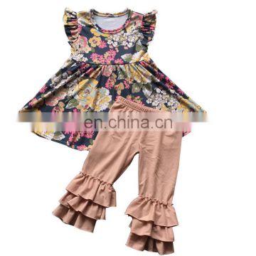 YIFAN vintage wholesale flutter sleeve floral ruffle girls boutique outfit