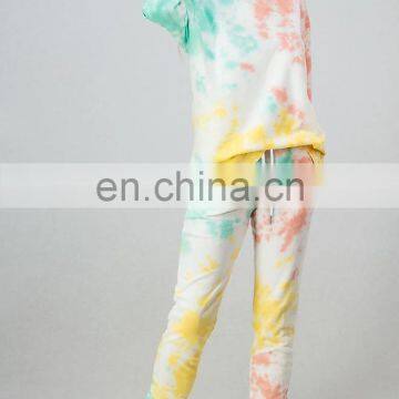 Women Custom Printing Logo Tie Dye 2 Pieces Jogger Sweat Pants Crewneck Sweatshirt Set photo-4