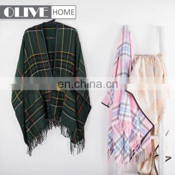 2019 Spring Latest Ladies Woven Plaid 100% Acrylic Blanket Lady Scarf Pashmina Shawl