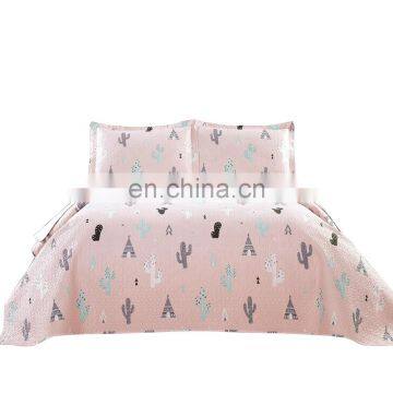 Ultrasonic Cartoon Theme Quilt Sets Summer Quilt Lightweight 100% Microfiber Pink Cactus Bedspreads Girls Coverlets