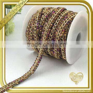 New design brown iron on hotfix rhinestone crystals chain roll FHRS-027