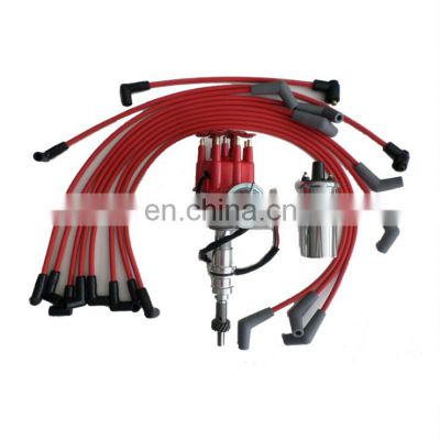 Red Distributor And Chrome Coil And Spark Plug Wires for Small Block Ford 289 302