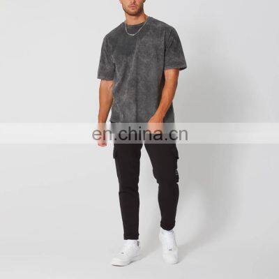 2021 Wholesale Men High Quality Custom Design black  Acid Wash Tshirt