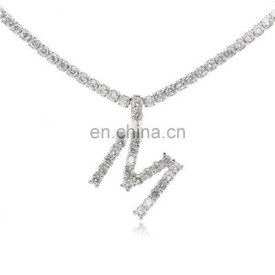 Adjustable brass zircon micro, pave gold 18K plated chain jewelry initials letter necklace women/