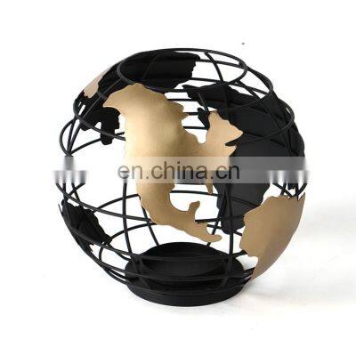 K&B high quality metal globe map style black modern fashion antique geometric candle holder candleholder