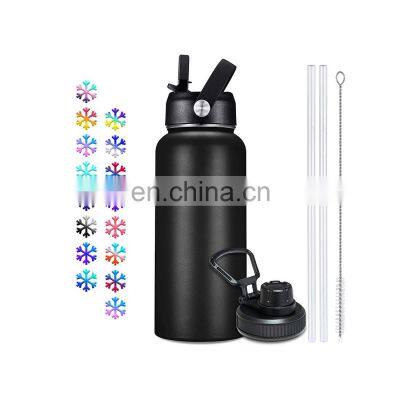 2021 Custom Logo Black Sports Water Bottle Double Wall Stainless Steel Vacuum Insulated Water Bottle Motivational Bpa Free