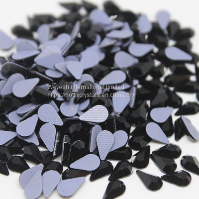 Rain drop hot fix rhinestones in flat back shaped glass crystal stones