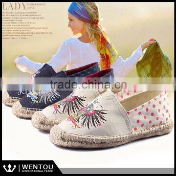 Wholesale Casual Two-tone Polka Dot Slip On Canvas Espadrille