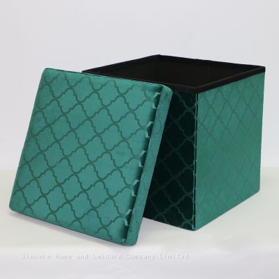 Foldable storage pressed velvet ottoman