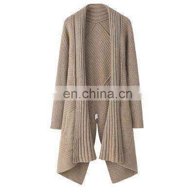 Custom Women's Knitted Tuxedo Design Winter Solid Pattern Casual Cardigan Coat with Batwing Sleeves Pockets Made Soft Cashmere