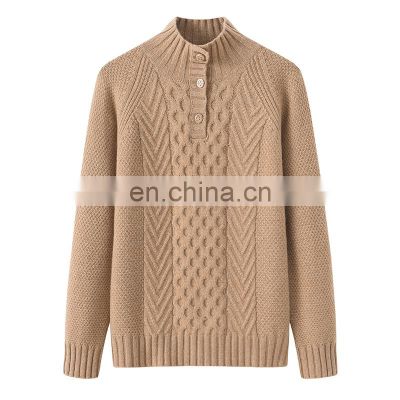 Customize High Quality Thicken Pullover Button-Up Pure Cashmere Sweater for Women Knit Tops