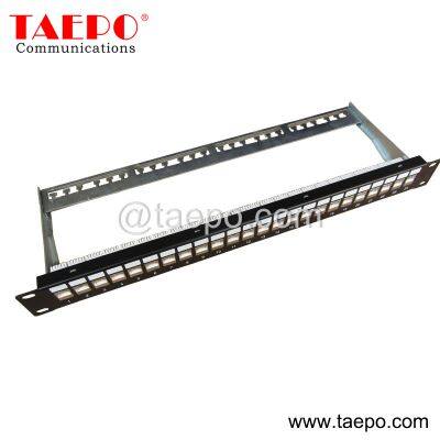19 inch 1U 24 port CAT5E CAT6 RJ45 STP shielded network patch panel with cable manager and keystone jack