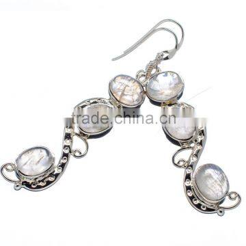 RAINBOW MOON STONE 925 STERLING SILVER EARRINGS ,925 STERLING SILVER JEWELRY WHOLE SALE,JEWELRY EXPORTER