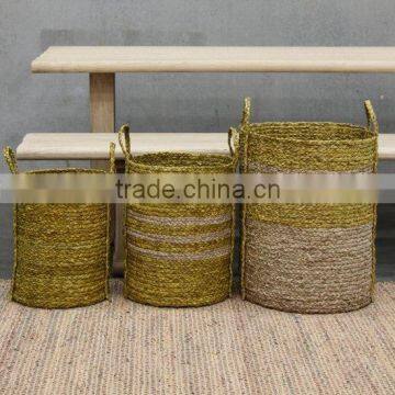 High quality best selling eco-friendly Set of 3 Sea Grass Basket with yellow color from Vietnam