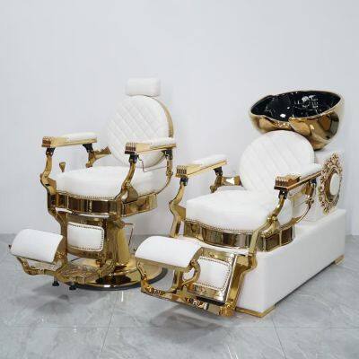 Luxury Beautiful White and Gold Shampoo Chair With Sink & Faucet Reclining Chair for Hair Salon
