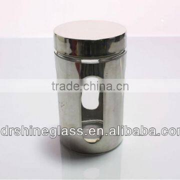 glass storage jar with iron cover