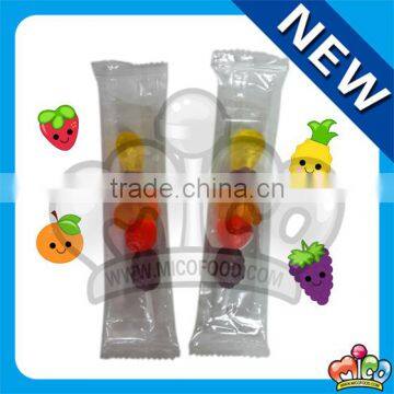 soft fruit shaped gummy lollipop