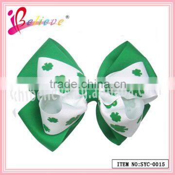 Ireland special design festival clover grosgrain girls ribbon bow hair clip (SYC-0015)