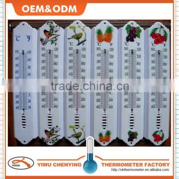 indoor plastic household thermometer white and red liquid kerosene filled capillary w/ fruit printing and accurate read temp.