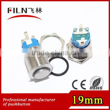 FILN 19mm stainless steel waterproof 48v white LED on off switch button