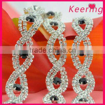 wholesale clear crystal cup chain trim with jet color rhinestone center WRC-239