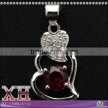 Fashion Sterling Silver Hot Sale Ruby Stone Double Heart Pendant