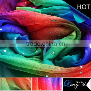 Polyester Tulle Flocking with Hologram Rainbow Fabric