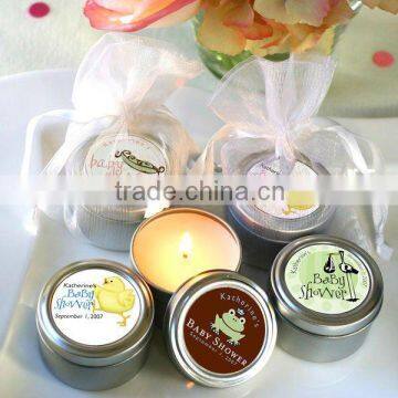 Scented soy wax candle in travel tin