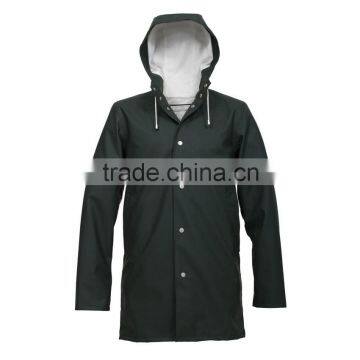 Chic style men's long rain coat waterproof and breathable