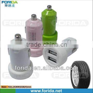 Fashional Dual USB Mini Car Charger 5V 3.1A as mobile phone accessory