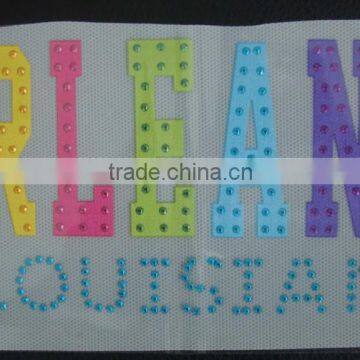 fashion fabric logo patch with rhinestuds for t shirt