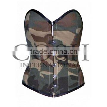 Long Line Overbust Steel Boned corset in camouflage cotton Ci-1006