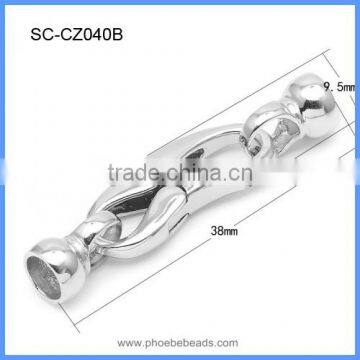 Wholesale White Rhodium Plated 925 Sterling Silver Lobster Spring Clasp With End Cap For Pearl Jewelry SC-CZ040 photo-3