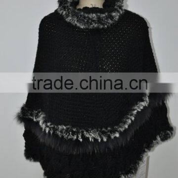 women fashion knitted real rabbit fur shawl LK16F014