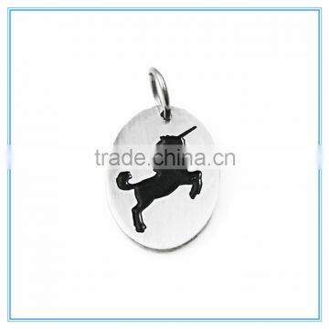 Unicorn Silhouette Oval Disc Stainless Steel Necklace