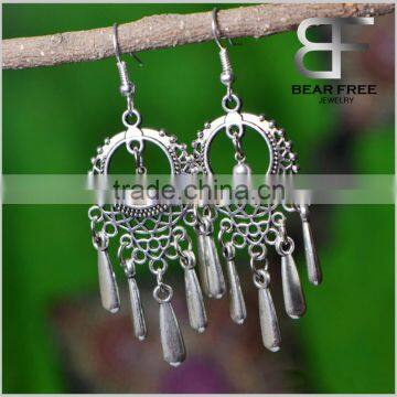 Ethnic Personalized Tassels Chandelier Drop Earrings for Women Vintage silver color