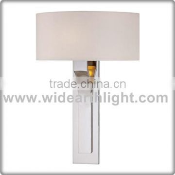 UL CUL Listed 1 Light Hotel Wall Lamp Modern In Nickel Finish With Fabric Shade For Bedroom W40289