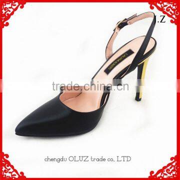 OP33 Black Satin Fabric Sling Back Pointed Toe High Heel Women Shoes