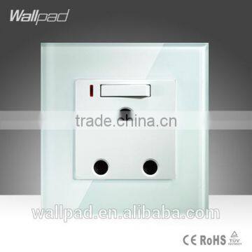 2015 China New Products Wallpad Luxury White Crystal Glass 1 Gang 3 Pin 15A With LED UK Outlet Wall Light Electric Switch Socket