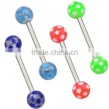 TR01052 resin tongue barbell , tongue body piercing , star acrylic tongue barbell