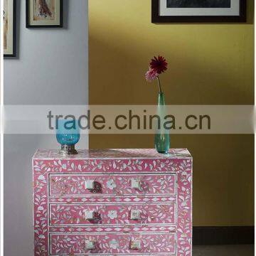 Pink Mother of Pearl Inlay Drawer Chest / Dresser