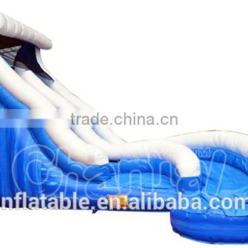 Hot sale outdoor largest inflatable water slide, curve wave inflatable quick turn slide