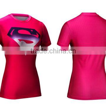 2016 Guangzhou Manufacturer Summer Short Sleeve Printed Custom Couple Superman Print T-shirt Women Slim Fit Shirt