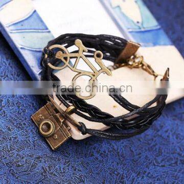 Hot Black Faxu Leather Camera Bicycle Fashion Bracelet