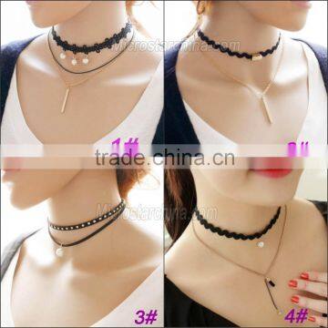 2016 Fashion Black Velvet Layer Chain Stretch Tattoo Choker Necklace Gold Layered Chain Necklace Quality Choice photo-5