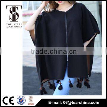 Fashion designed Soft Printed Polyester lady pom pom Cape