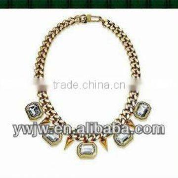 Gold-Tone Rectangular Stone Spike Frontal Necklace Jewelry (JW-G1107)