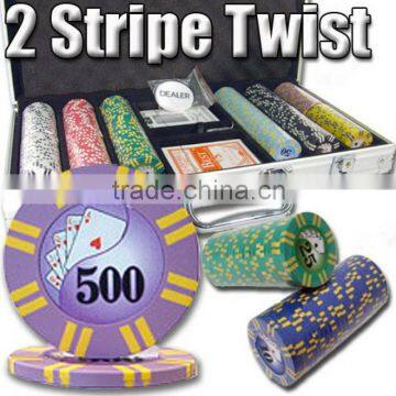 2 Stripe Twist Casino Custom Poker Chip Set with Aluminum Case - 300 Piece