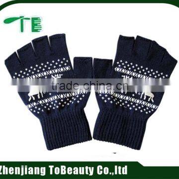 navy fingerless gloves with print logo